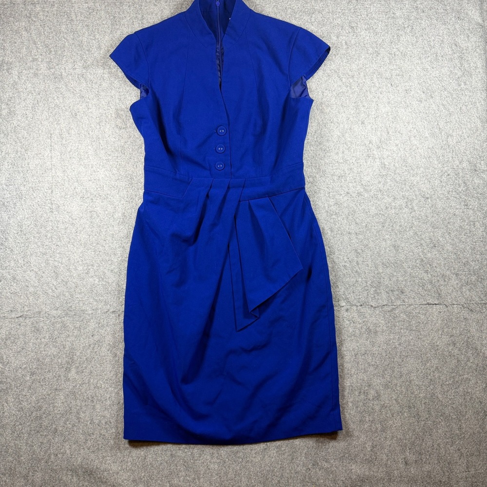 Calvin Klein Womens Sheath Dress Royal Blue Draped Cap Sleeve